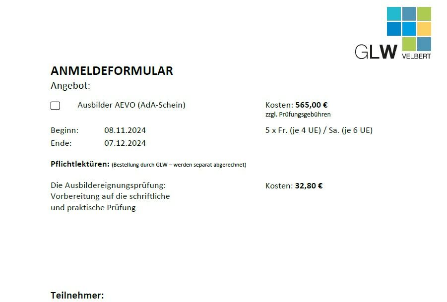 Ausbilderschein cheapest nach AEVO - Fortbildung Samstags